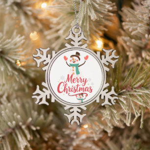 Festive Snowman Merry Christmas Lip Balm Snowflake Pewter Christmas Ornament