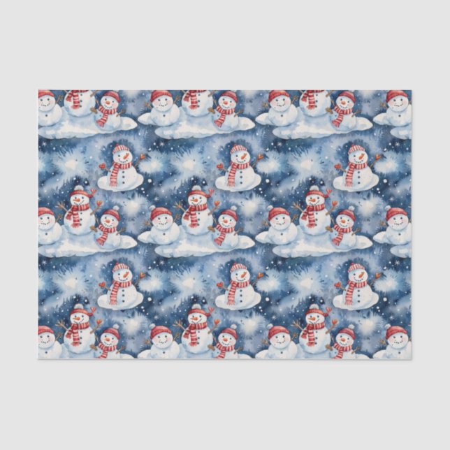 Festive Snowman Pattern in Watercolor Tissue Paper (Front)