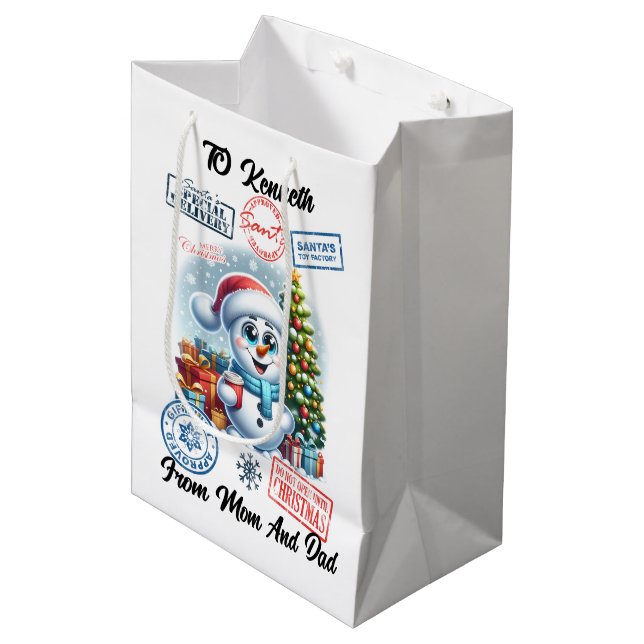 Festive Snowman & Santa Sack Cheer Medium Gift Bag (Front Angled)