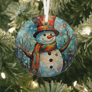 Festive Snowman Stained Glass   Tree Decoration
