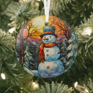 Festive Snowman Stained Glass   Tree Decoration