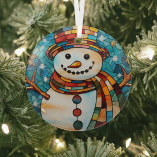 Festive Snowman Stained Glass   Tree Decoration