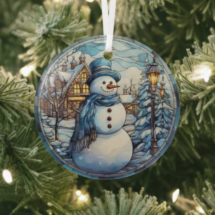 Festive Snowman Stained Glass   Tree Decoration