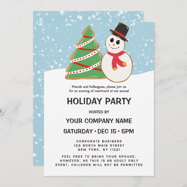 Festive Snowman Tree Cookie Corporate Holiday Invitation (Front/Back)