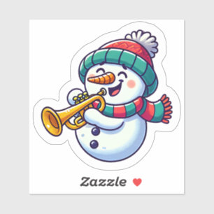 Festive Snowman Trumpeting Cheerfully