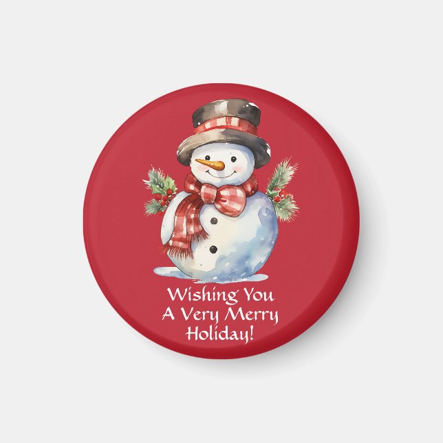 Festive Snowman Watercolor Holiday Magnet (Front)