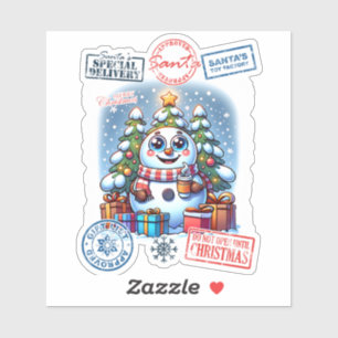Festive Snowman With Christmas Stamps and Presents