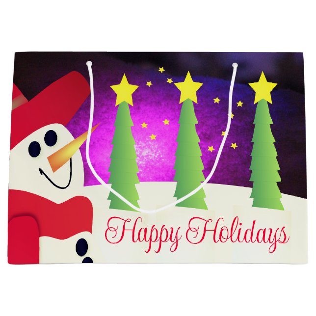Festive Snowman With Red Large Gift Bag (Front)
