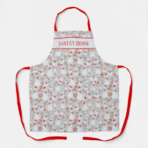 Festive Snowmen Candy Cane Santa Helper Pattern Apron