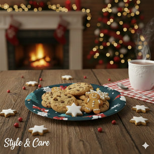 Festive Snowmen Christmas Trees Holiday Gift Round Paper Plate