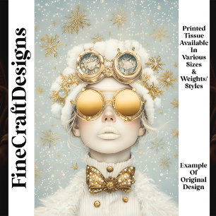 Festive Snowy Chic Steampunk Girl Q7 Decoupage Tissue Paper