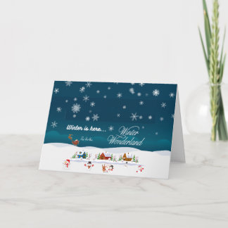 Festive Snowy Village Customizable Inside Text Holiday Card