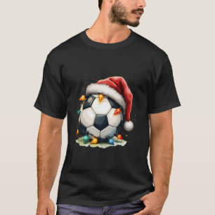 Festive Soccer Ball Christmas Lights Santa Hat Lov T-Shirt