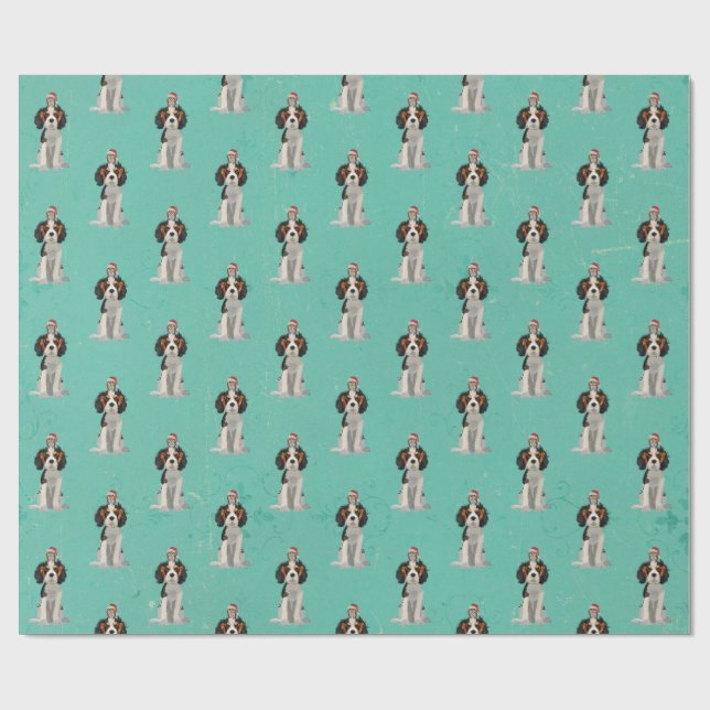 FESTIVE SPANIEL & OWL Wrapping Paper (Flat)