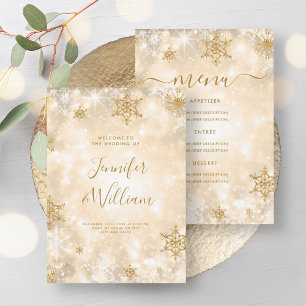 Festive Sparkle Gold Winter Wedding Menu  Invitation