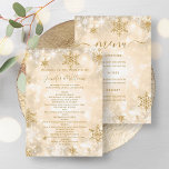 Festive Sparkle Gold Winter Wedding Menu Program Invitation<br><div class="desc">Elegant & Festive Sparkle Wedding Menu Program template,  featuring party program and menu text,  glitter snowflakes and modern typography script.</div>