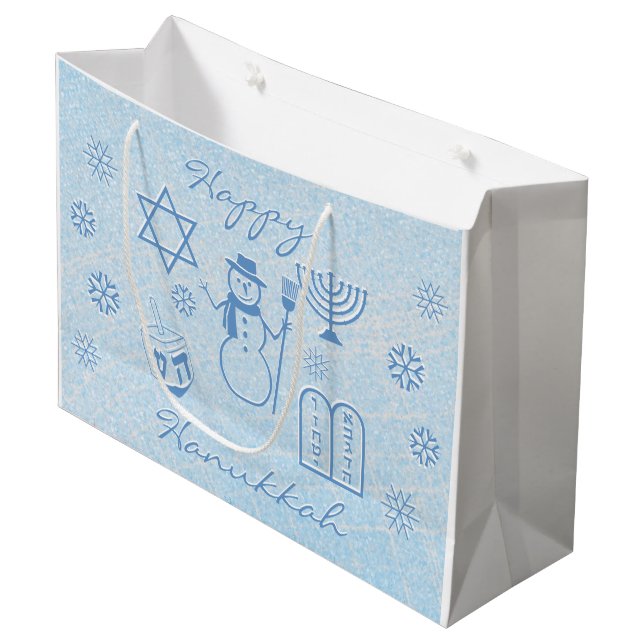 Festive Sparkle HANUKKAH Large Gift Bag (Front Angled)