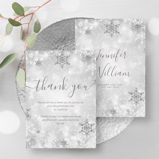 Festive Sparkle Silver Winter Wedding Thank You  Invitation (Festive Sparkle Silver Winter Wedding Thank You Invitation)