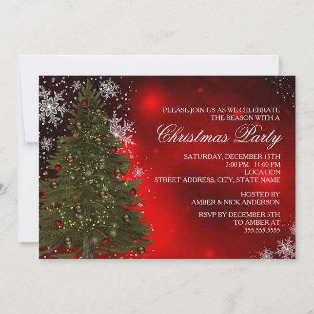Festive Sparkle Xmas Tree Christmas Party Invite (Front)