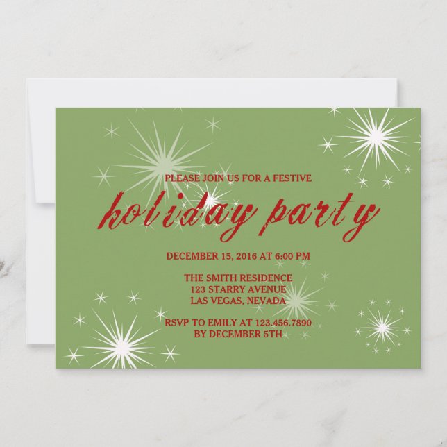 Festive Sparklers Holiday/Christmas Party Invite (Front)