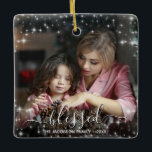 Festive Sparkles Blessed Christmas Holiday Photo Ceramic Ornament<br><div class="desc">This beautiful Christmas or holiday ornament features a simple yet elegant design with white sparkles or stars and a caption reading "blessed" overlaid on your photo. There is room for your name and the year. Perfect annual family memento or keepsake. Also makes a wonderful gift. The design is the same...</div>