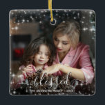 Festive Sparkles Blessed Christmas Holiday Photo Ceramic Ornament<br><div class="desc">This beautiful Christmas or holiday ornament features a simple yet elegant design with white sparkles or stars and a caption reading "blessed" overlaid on your photo. There is room for your name and the year. Perfect annual family memento or keepsake. Also makes a wonderful gift. The design is the same...</div>