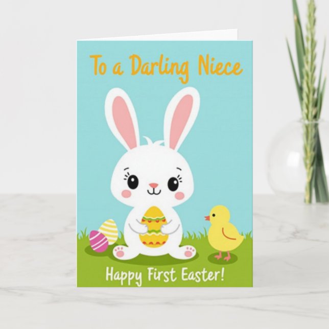 Festive Spring Rabbit Celebration Card (Front)