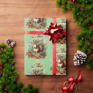 Festive Squirrel in woods Wrapping Paper