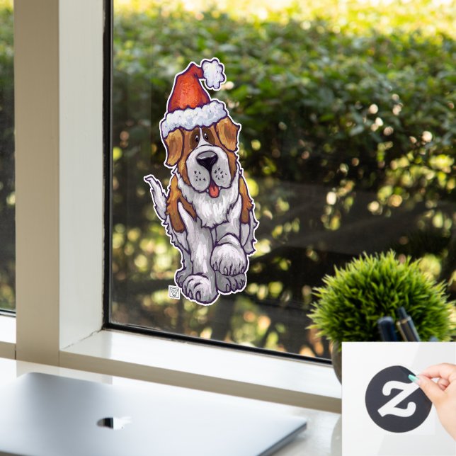 Festive St. Bernard Window Cling (Office)