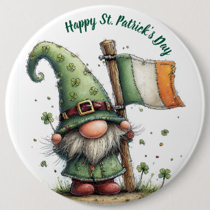 Festive St. Patrick’s Day Gnome With Irish Flag  6 Cm Round Badge