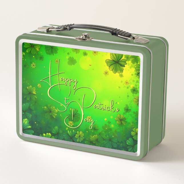 Festive St. Patrick’s Day Greetings Metal Lunch Box (Front)