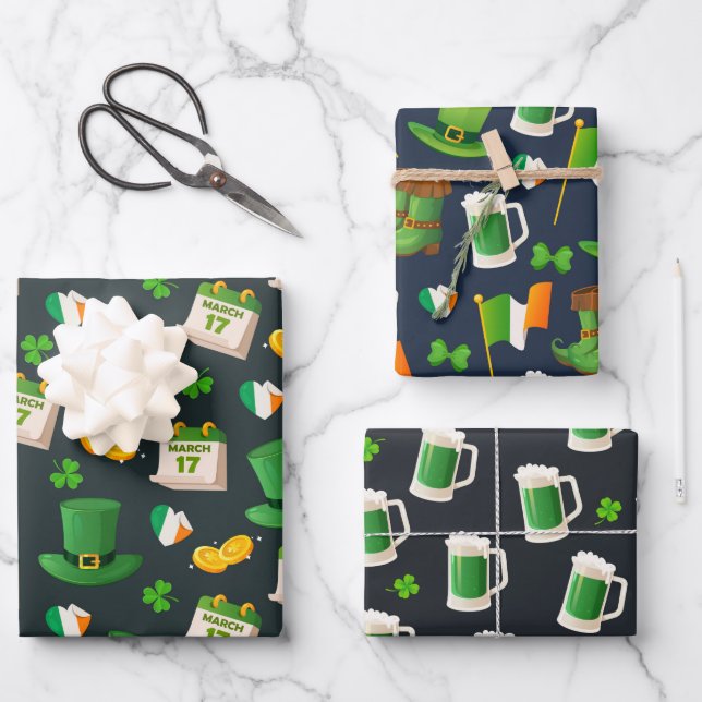 Festive St. Patrick’s Day  Wrapping Paper Sheet (Front)