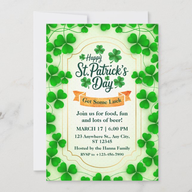 Festive St. Patrick's Day Party I Shamrock Border Invitation (Front)