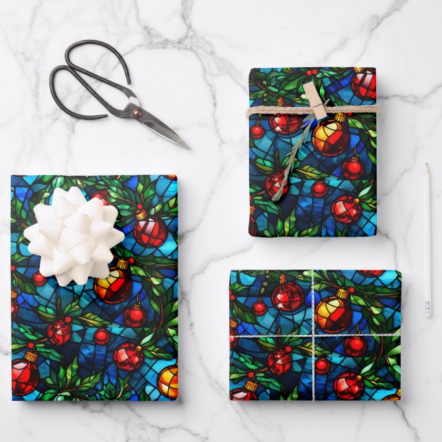 Festive Stain Glass Window Patterned Gift Wrap (Front)