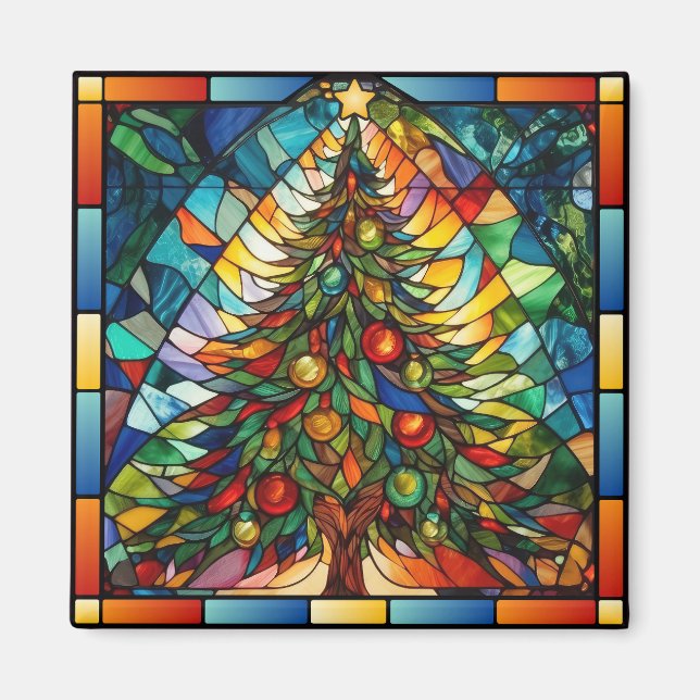 Festive Stained Glass Christmas Magnet (Front)
