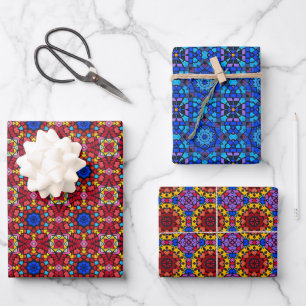 Festive Stained Glass Christmas Tree Wrapping Paper Sheet