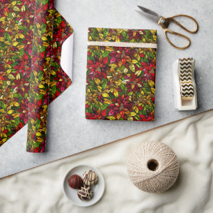 Festive Stained-Glass Poinsettia Pattern Wrapping Paper