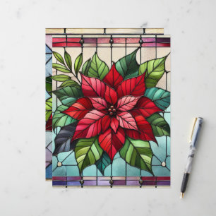 Festive Stained Glass Poinsettia Scrapbook Paper