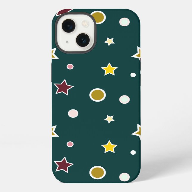 Festive Star Pattern on Dark Teal iPhone Case (Back)