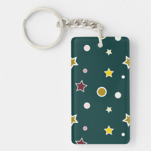 Festive Star Pattern on Dark Teal Key Ring