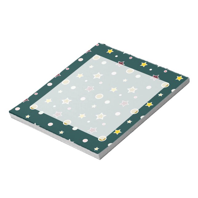 Festive Star Pattern on Dark Teal Notepad (Rotated)