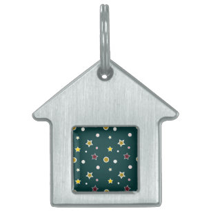 Festive Star Pattern on Dark Teal Pet Name Tag