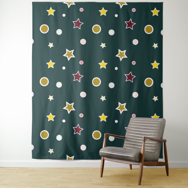 Festive Star Pattern on Dark Teal Tapestry (In Situ)