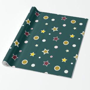Festive Star Pattern on Dark Teal Wrapping Paper