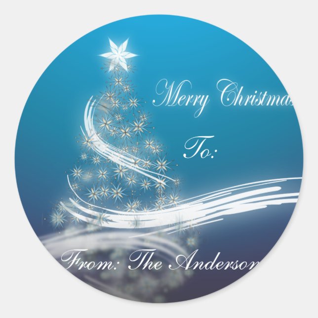 festive Star xmas evergreen Christmas Tree Classic Round Sticker (Front)