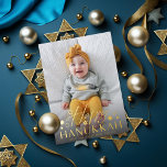 Festive Starry Happy Hanukkah Photo Gold<br><div class="desc">Happy Hanukkah with jewish stars in real foil; choose from gold,  rose gold or silver. Dark photo overlay optional. Customise the backside colour,  text or add more photos if desired.</div>