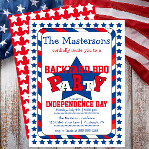 Festive Stars and Stripes Patriotic July 4th BBQ Invitation