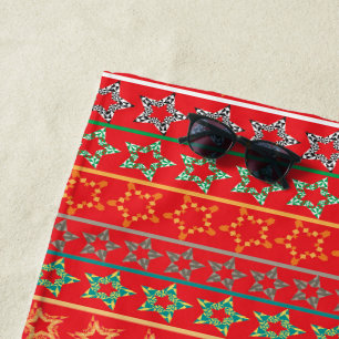 Festive stars red beach towel