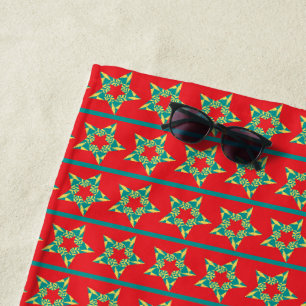 Festive stars red beach towel