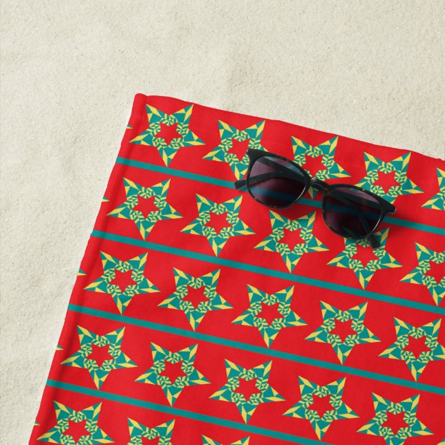 Festive stars red beach towel (In Situ)